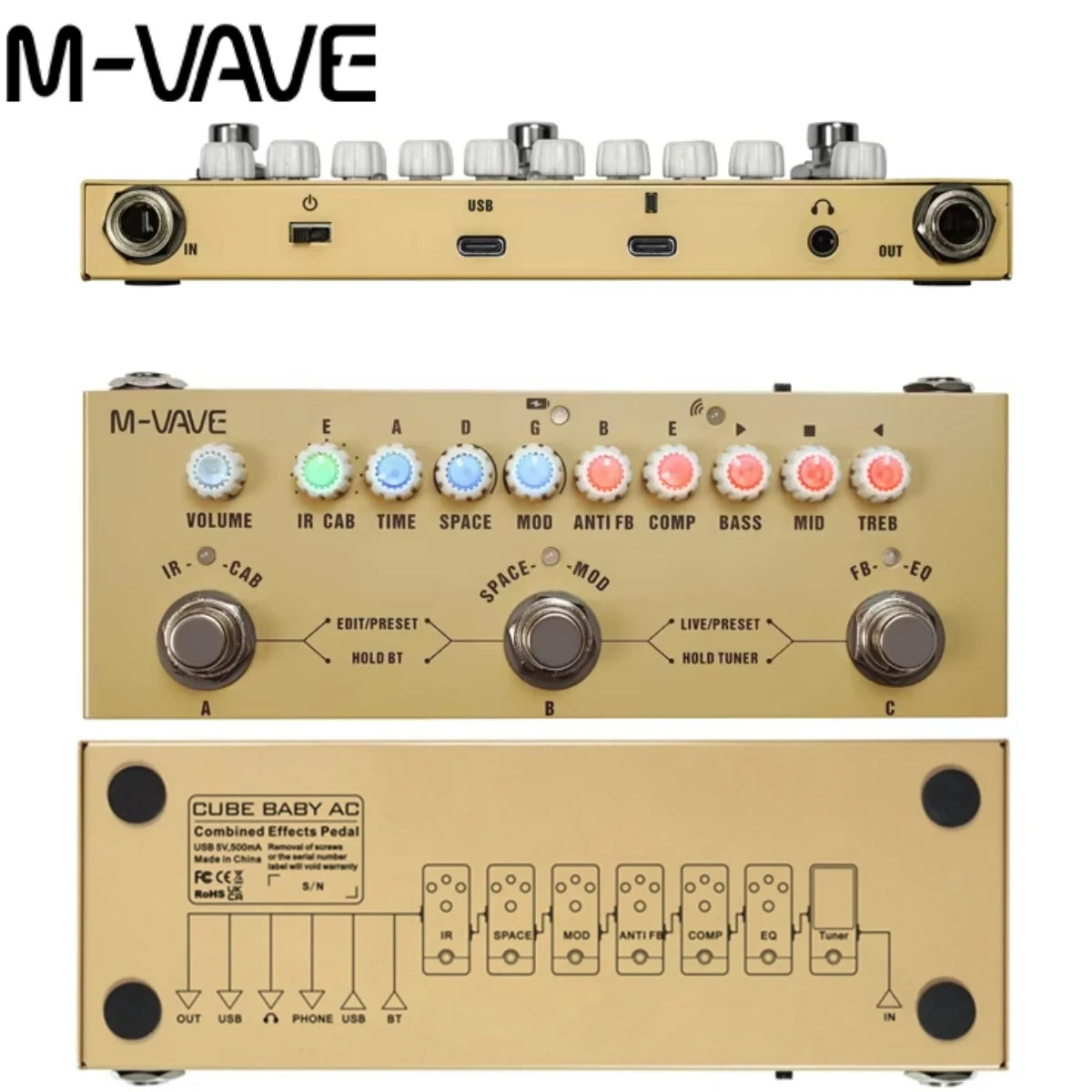M-VAVE Cube Baby – Hub de Efeitos Portátil para Guitarra, Baixo e Violão