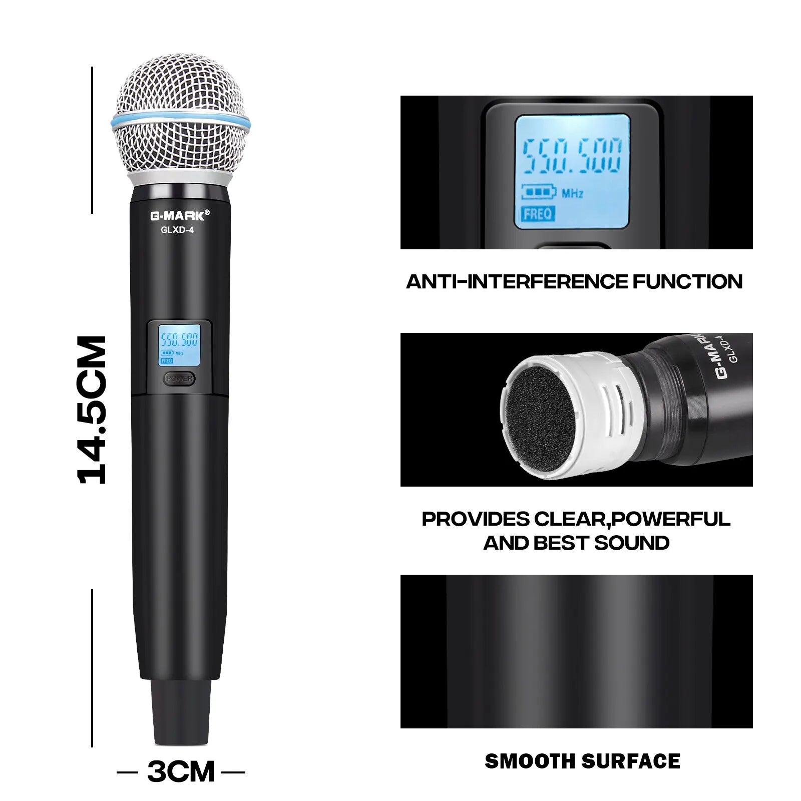 Sistema de Microfone Sem Fio G-MARK Dual UHF – 2 Handheld Dinâmicos