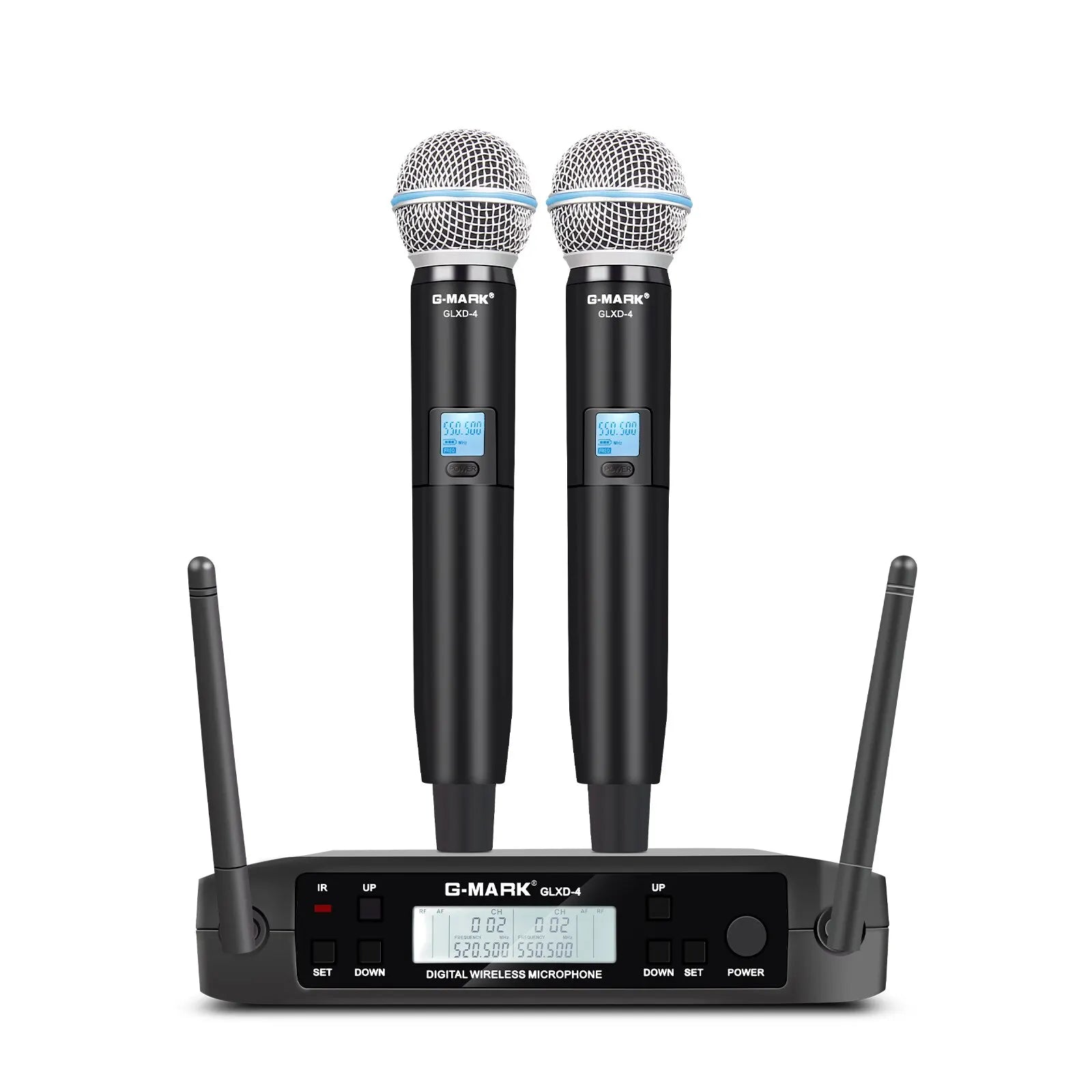 Sistema de Microfone Sem Fio G-MARK Dual UHF – 2 Handheld Dinâmicos