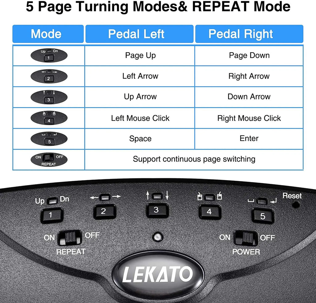 LEKATO Bluetooth Page Turner Pedal – Controlador para Música e Teleprompting