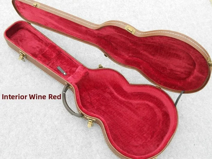 Brown Leather  Guitar Case Travel Piano Case Wood Exterior Sponge And Velvet Interior Guitar Bag for Air Travel