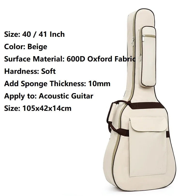 10mm/10.6mm/12mm Thick Padding Waterproof Oxford Cloth Acoustic Guitar Gig Bag for 40 41 Inch Acoustic Guitar with Neck Strap