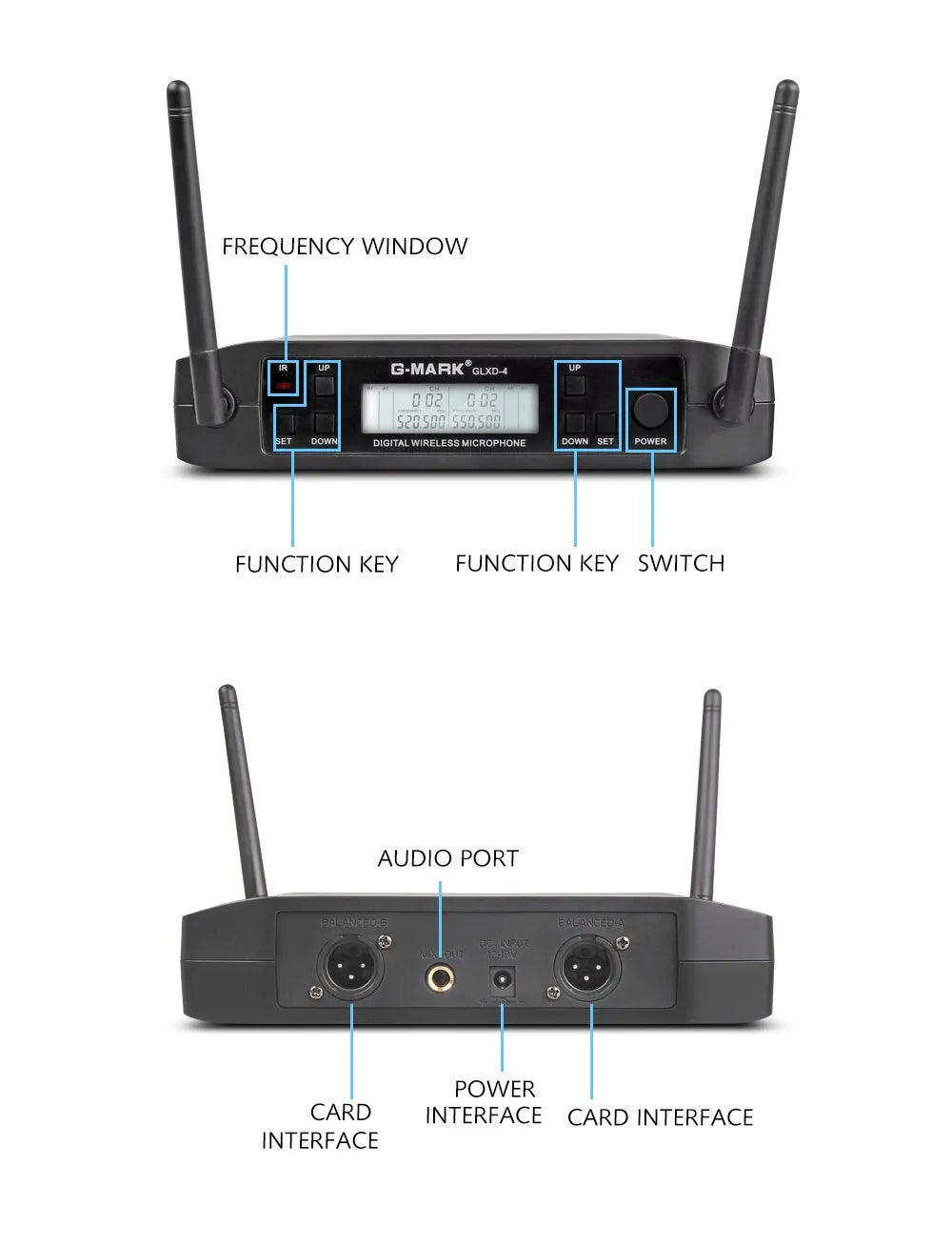 Sistema de Microfone Sem Fio G-MARK Dual UHF – 2 Handheld Dinâmicos