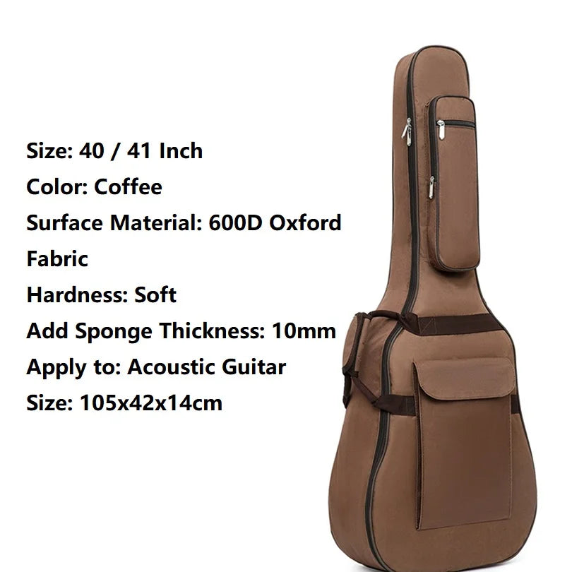 10mm/10.6mm/12mm Thick Padding Waterproof Oxford Cloth Acoustic Guitar Gig Bag for 40 41 Inch Acoustic Guitar with Neck Strap