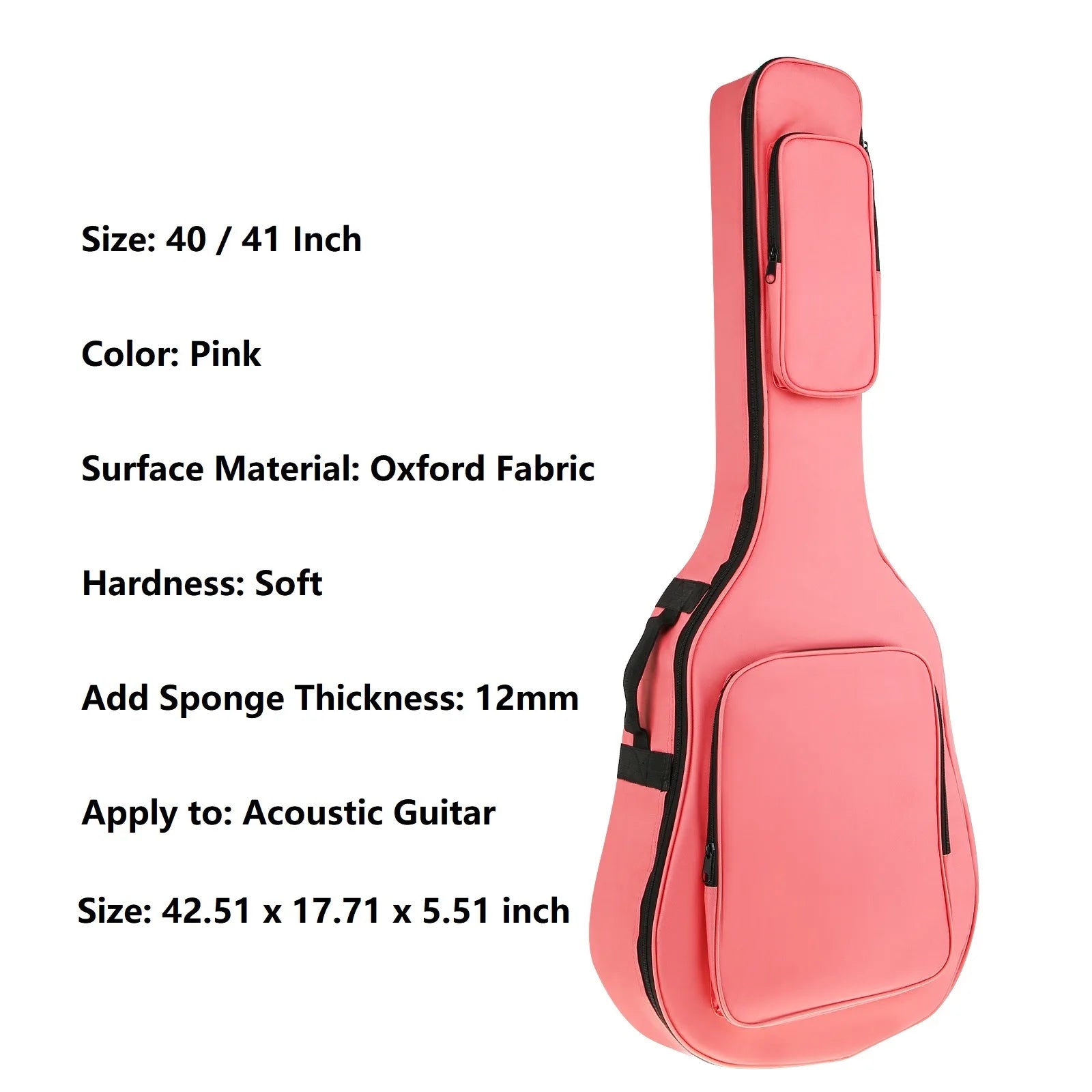10mm/10.6mm/12mm Thick Padding Waterproof Oxford Cloth Acoustic Guitar Gig Bag for 40 41 Inch Acoustic Guitar with Neck Strap