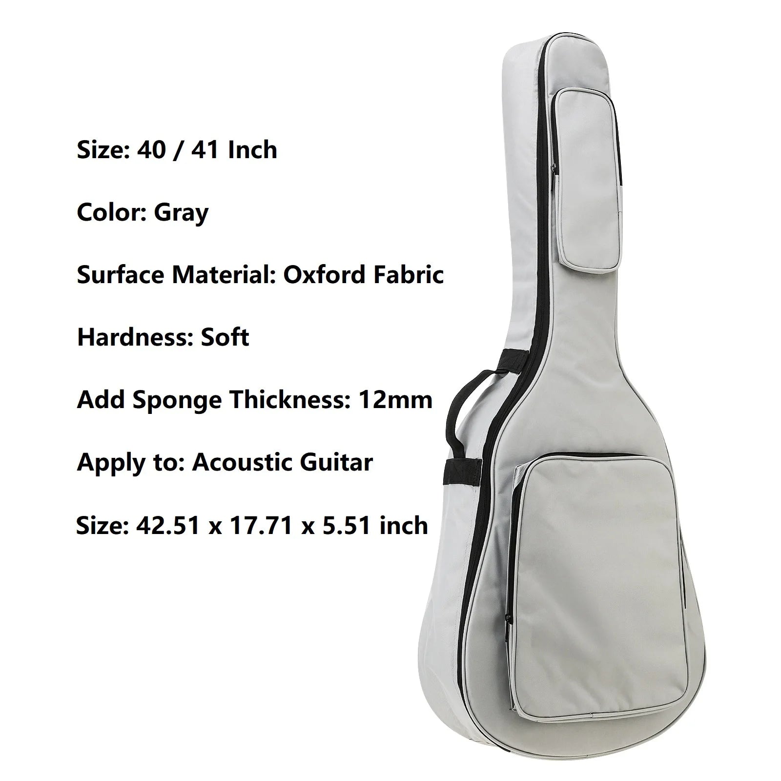 10mm/10.6mm/12mm Thick Padding Waterproof Oxford Cloth Acoustic Guitar Gig Bag for 40 41 Inch Acoustic Guitar with Neck Strap