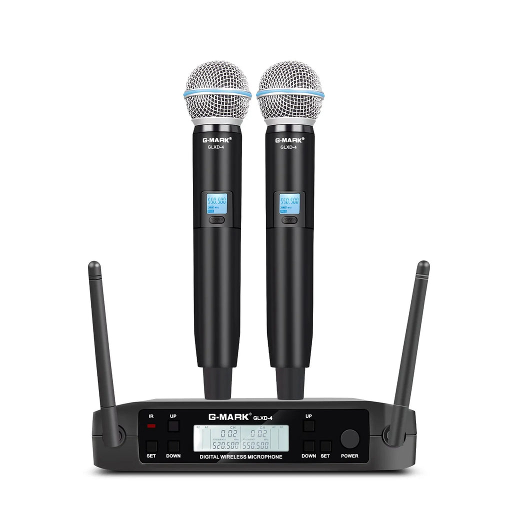 Sistema de Microfone Sem Fio G-MARK Dual UHF – 2 Handheld Dinâmicos